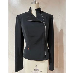 Vintage Black Asymmetric Zip-Front Blazer